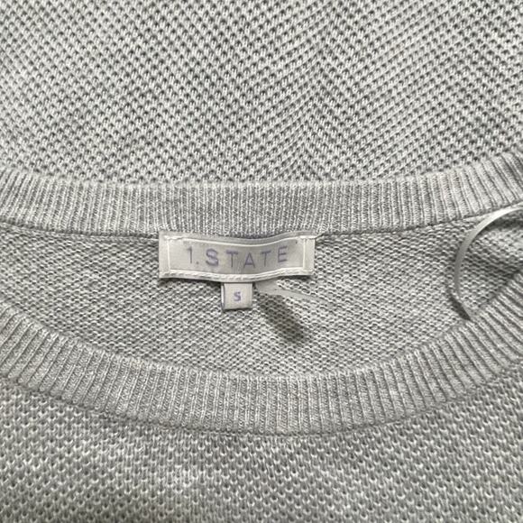 1. STATE Waffle Knit Tie Sleeve Top Size S Light Gray Longline Relaxed Fit Fall - Picture 7 of 10